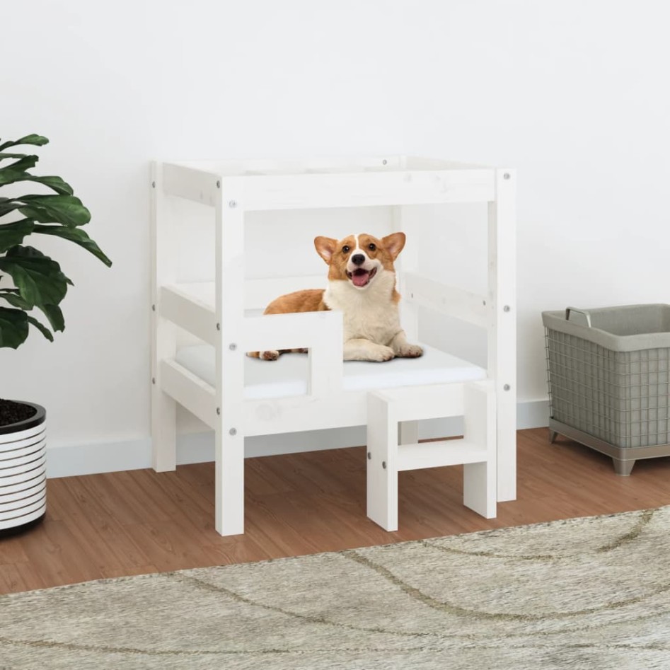 Cama para perros madera maciza de pino blanco 55,5x53,5x60