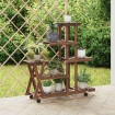 Soporte de flores con ruedas madera maciza abeto 95x25x101 cm
