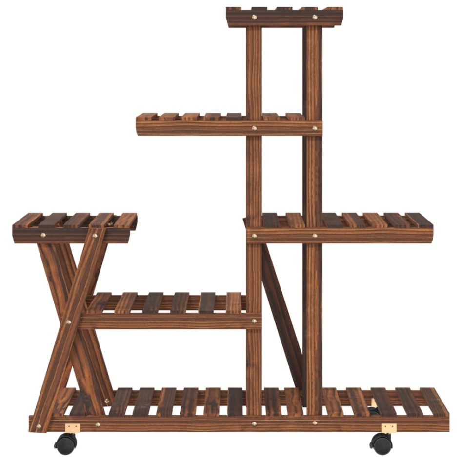 Soporte de flores con ruedas madera maciza abeto 95x25x101