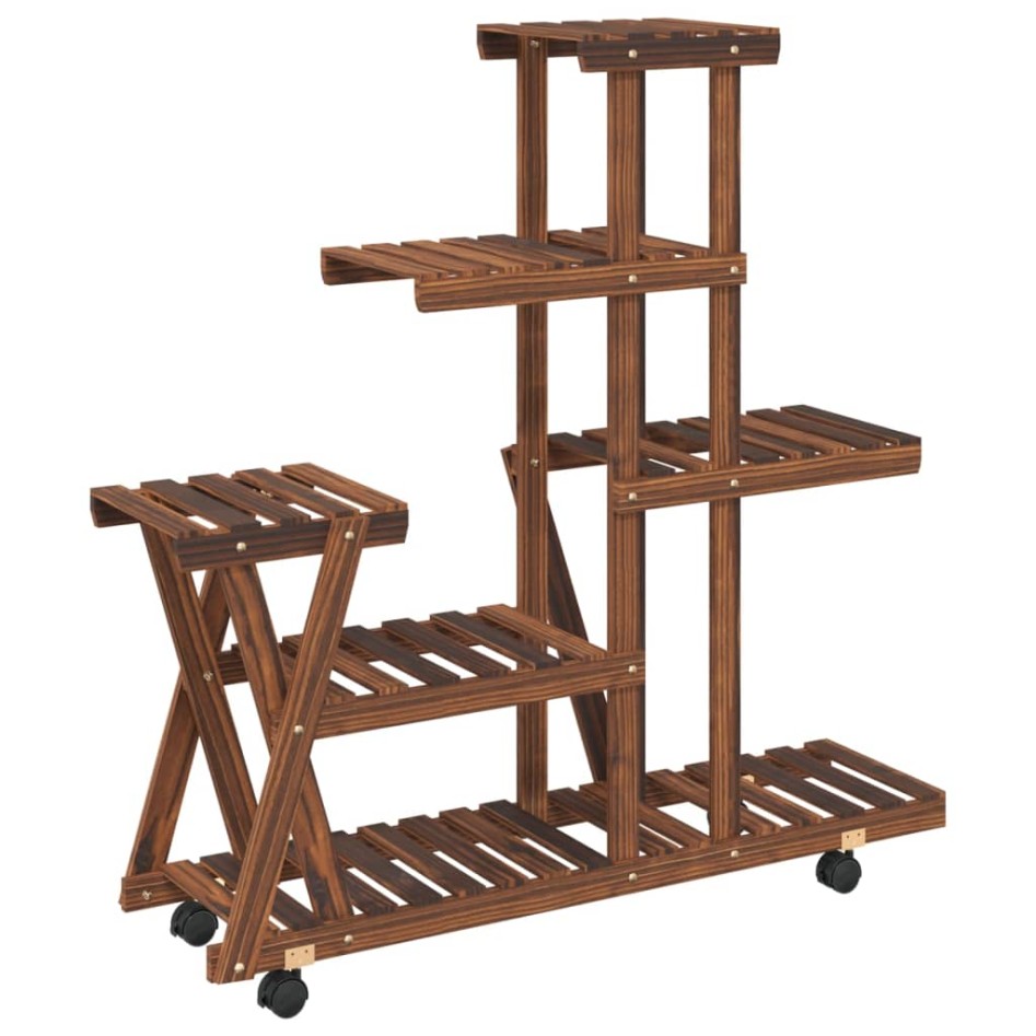 Soporte de flores con ruedas madera maciza abeto 95x25x101