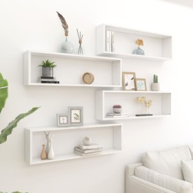 Estante cubo pared 4uds contrachapado blanco brillo