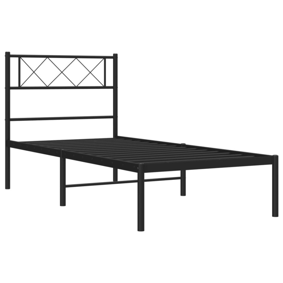 Estructura cama sin colchón con cabecero metal negro 80x200