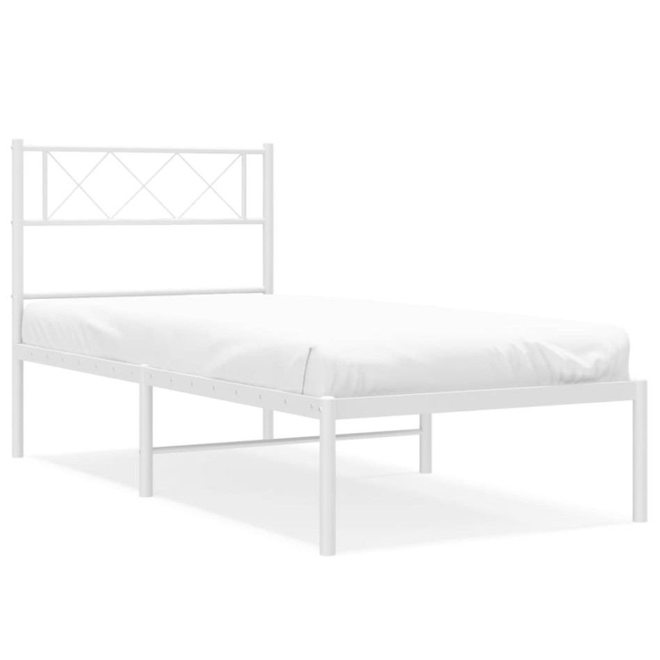 Estructura cama sin colchón con cabecero metal blanco 90x190