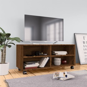 Mueble TV ruedas madera contrachapada roble marrón 90x35x35