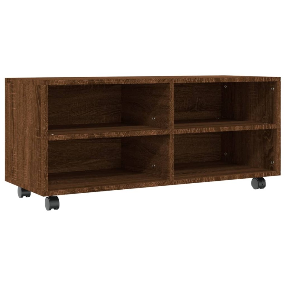 Mueble TV ruedas madera contrachapada roble marrón 90x35x35