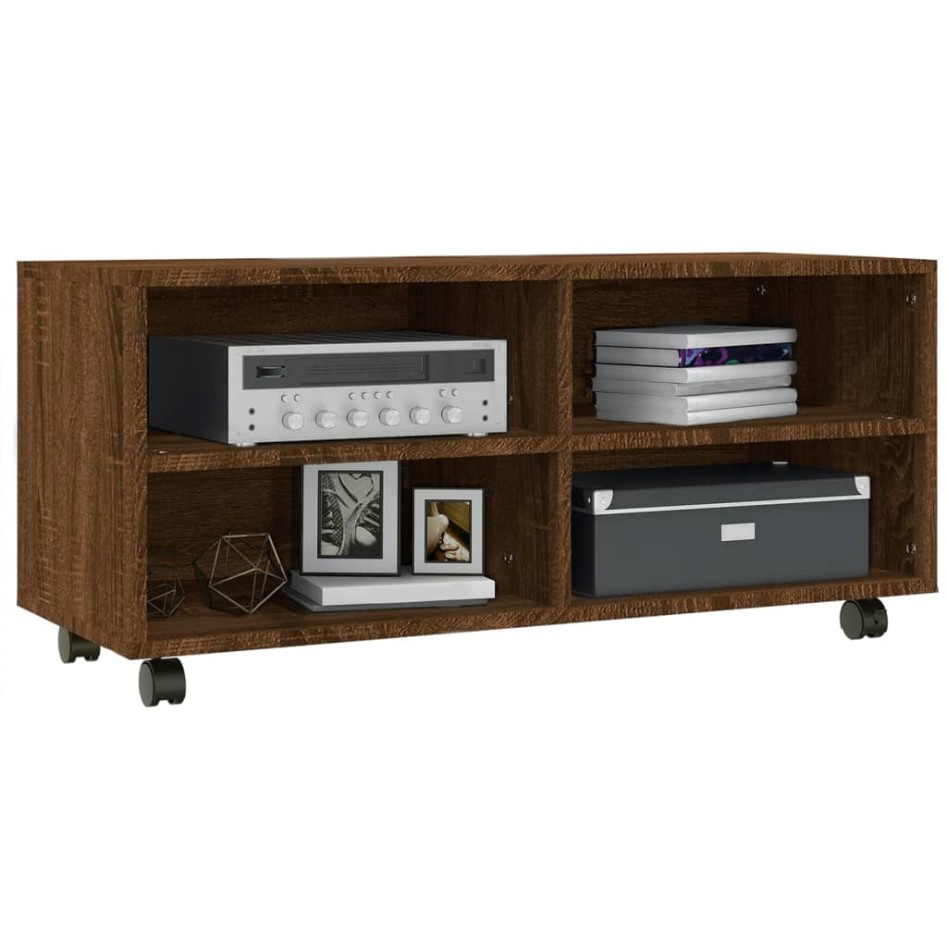 Mueble TV ruedas madera contrachapada roble marrón 90x35x35