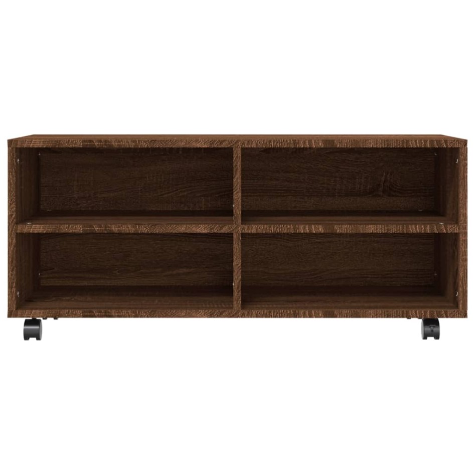 Mueble TV ruedas madera contrachapada roble marrón 90x35x35