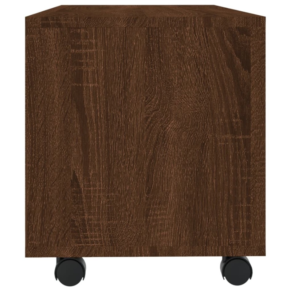Mueble TV ruedas madera contrachapada roble marrón 90x35x35