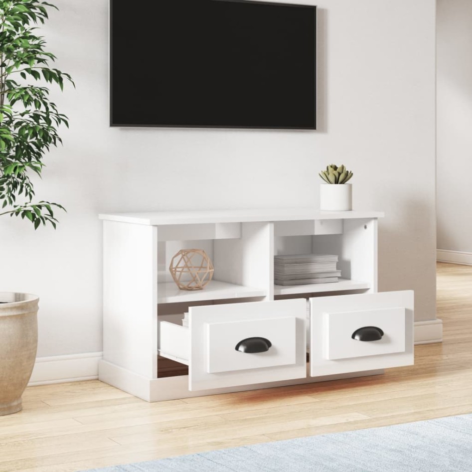 Mueble de TV madera contrachapada blanco brillo 80x35x50