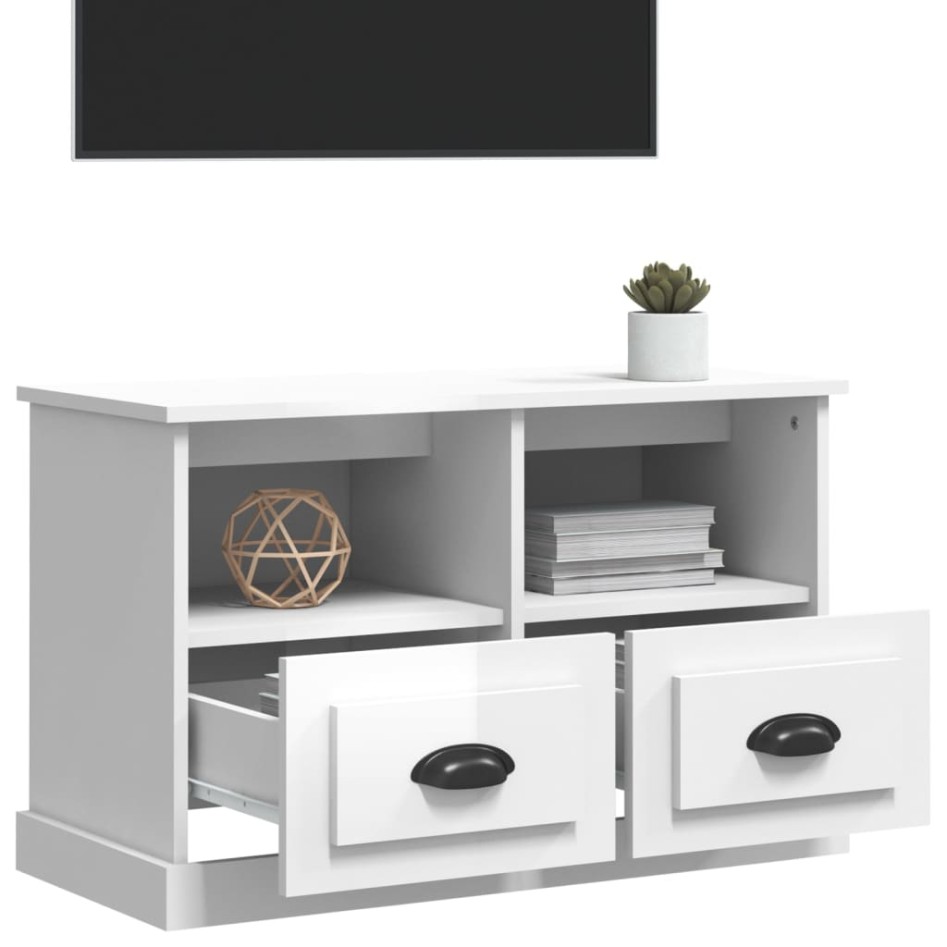 Mueble de TV madera contrachapada blanco brillo 80x35x50