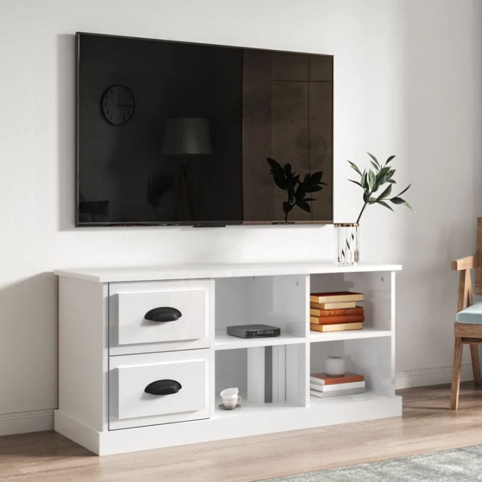 Mueble de TV madera contrachapada blanco brillo