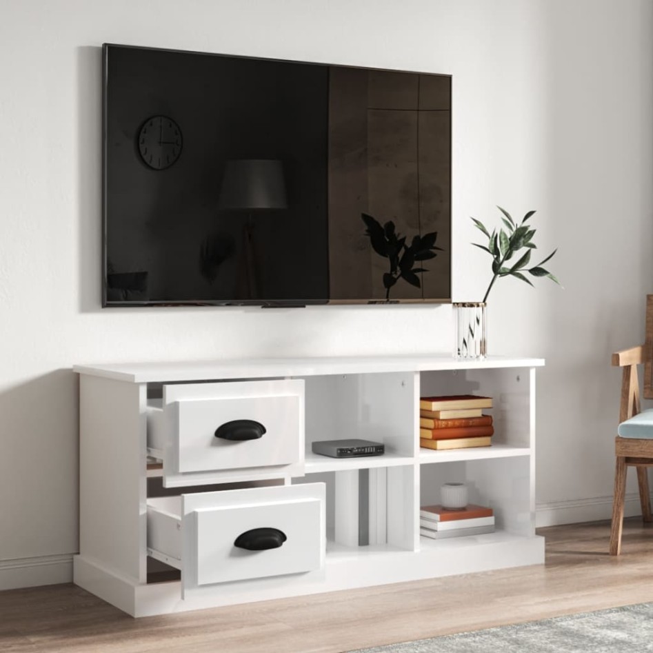 Mueble de TV madera contrachapada blanco brillo