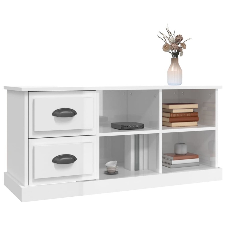 Mueble de TV madera contrachapada blanco brillo