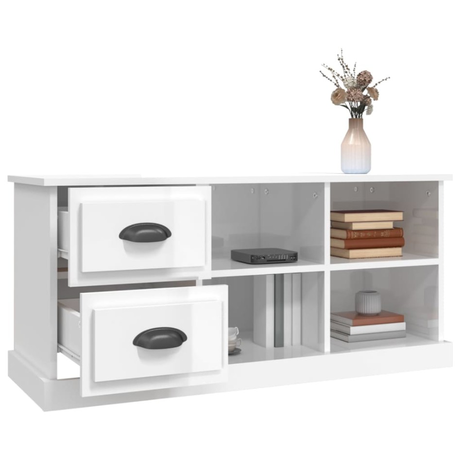 Mueble de TV madera contrachapada blanco brillo