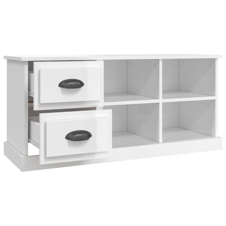 Mueble de TV madera contrachapada blanco brillo