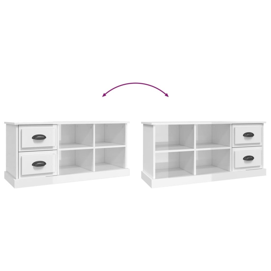 Mueble de TV madera contrachapada blanco brillo