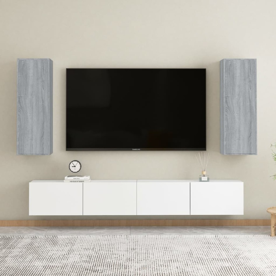 Mueble de TV 2 uds madera ingeniería gris Sonoma 30,5x30x90