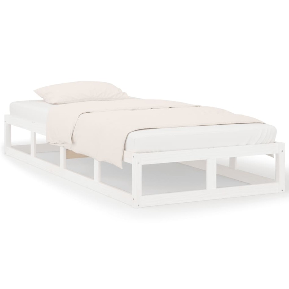 Estructura de cama individual madera maciza blanco 75x190