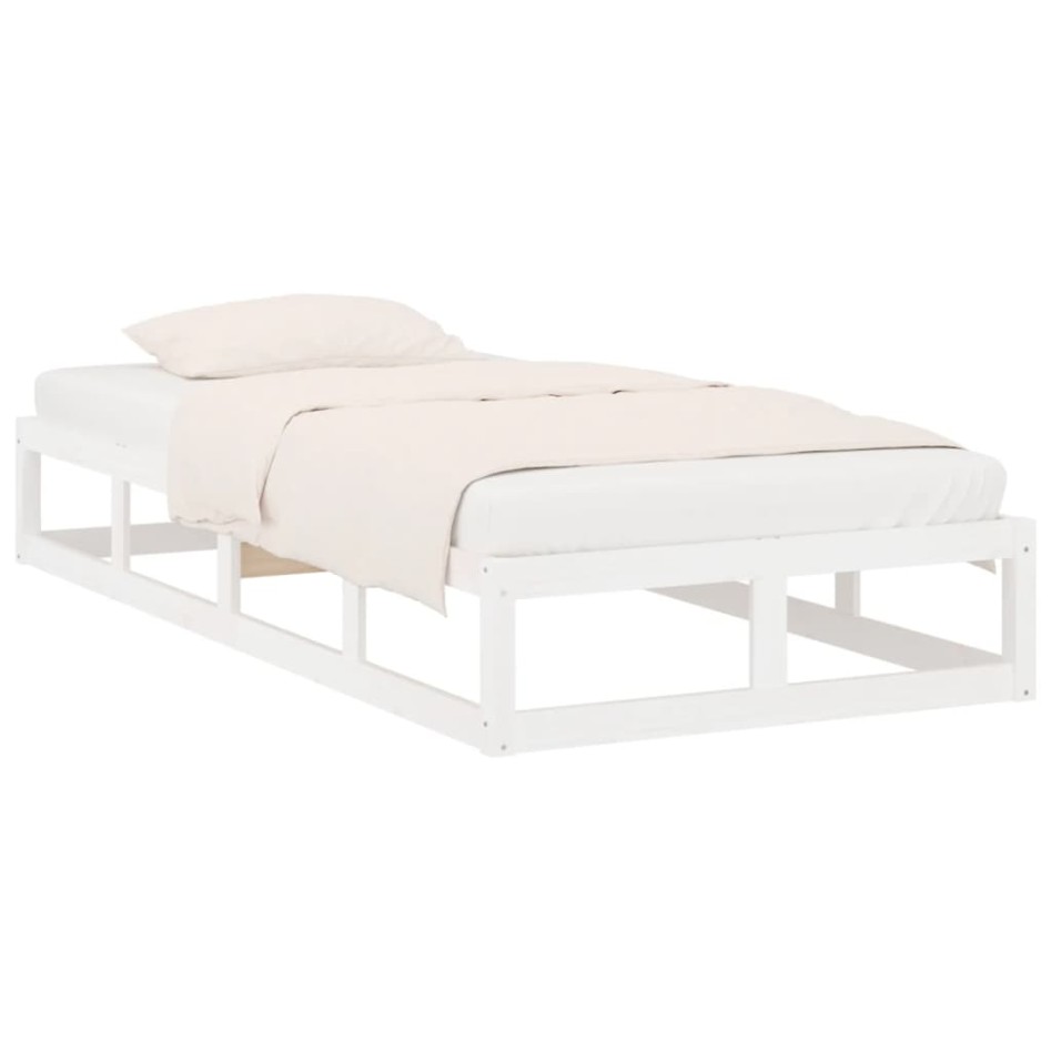 Estructura de cama individual madera maciza blanco 75x190
