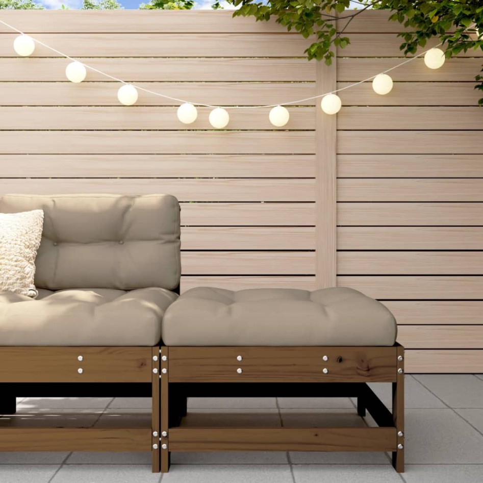 Taburete de jardín con cojín madera maciza de pino marrón