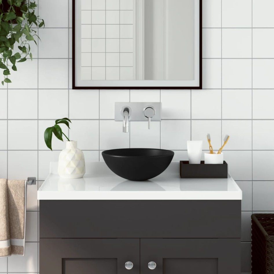 Lavabo de cuarto de baño redondo cerámica negro