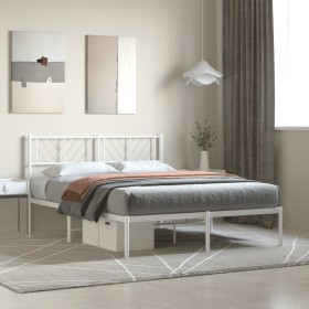 Estructura cama sin colchón con cabecero metal blanco