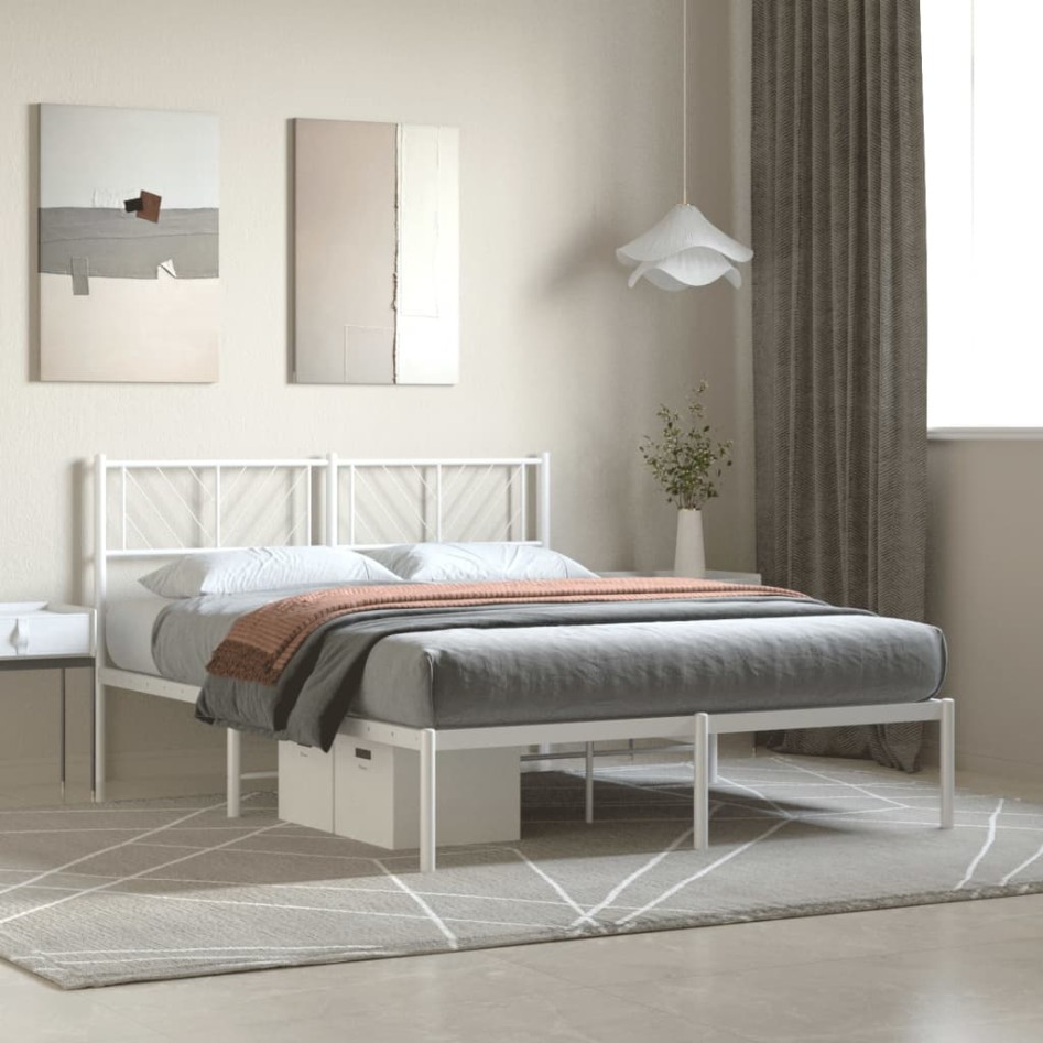 Estructura cama sin colchón con cabecero metal blanco
