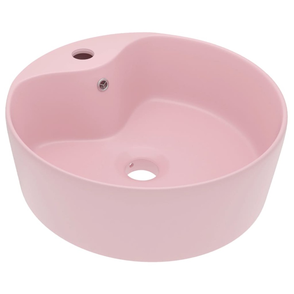 Lavabo lujo con rebosadero cerámica rosa mate 36x13