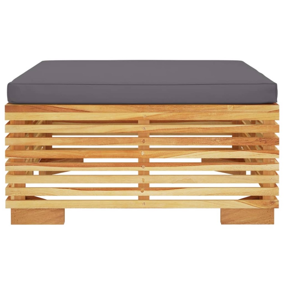 Taburete de jardín con cojín gris oscuro madera maciza