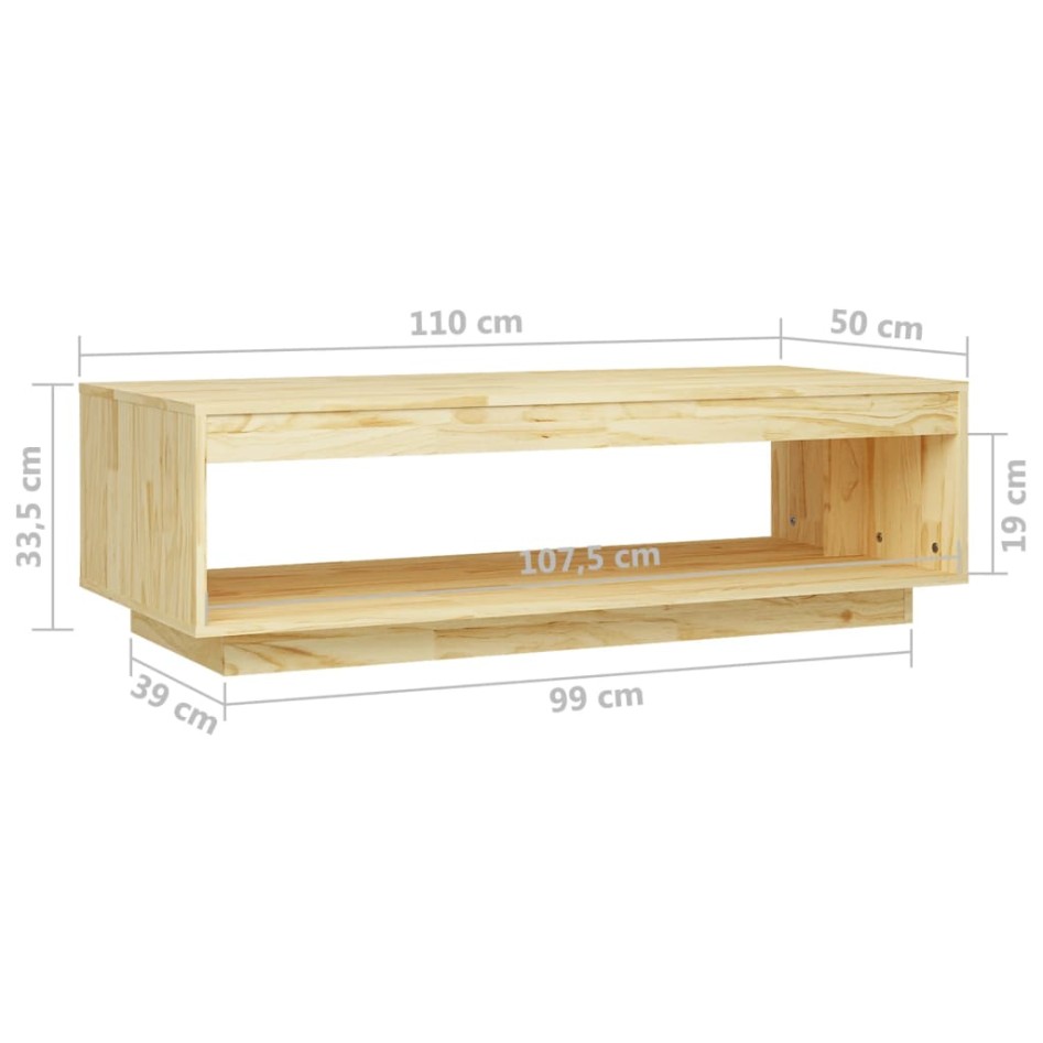 Mesa de centro de madera maciza de pino 110x50x33,5