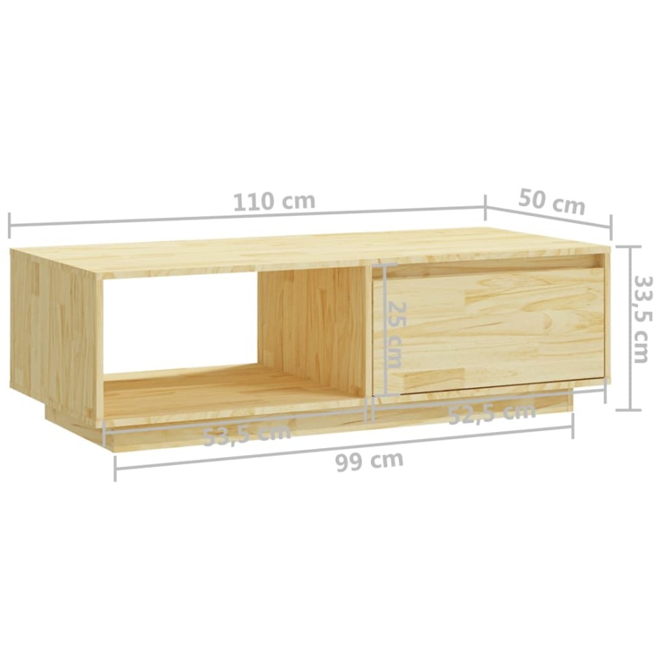 Mesa de centro de madera maciza de pino 110x50x33,5