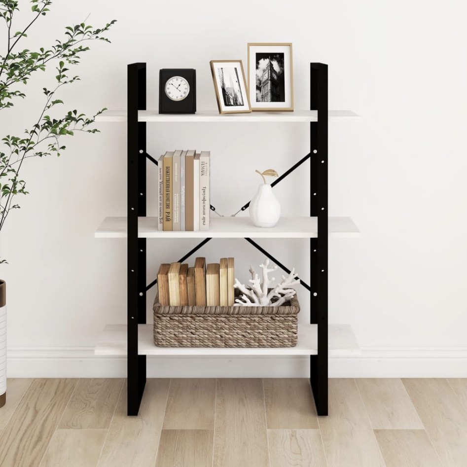 Estantería 3 niveles madera maciza de pino blanco 80x30x105