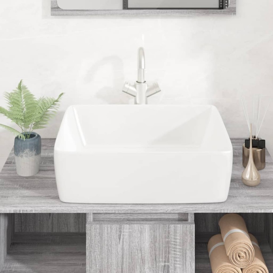 Lavabo rectangular de cerámica blanco 48x37x13
