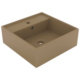 Lavabo lujoso cuadrado rebosadero cerámica crema mate 41x41