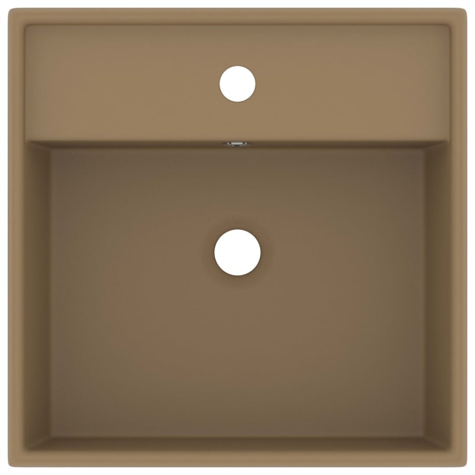 Lavabo lujoso cuadrado rebosadero cerámica crema mate 41x41