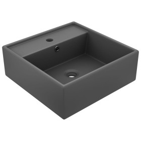Lavabo lujoso cuadrado rebosadero cerámica gris oscuro 41x41