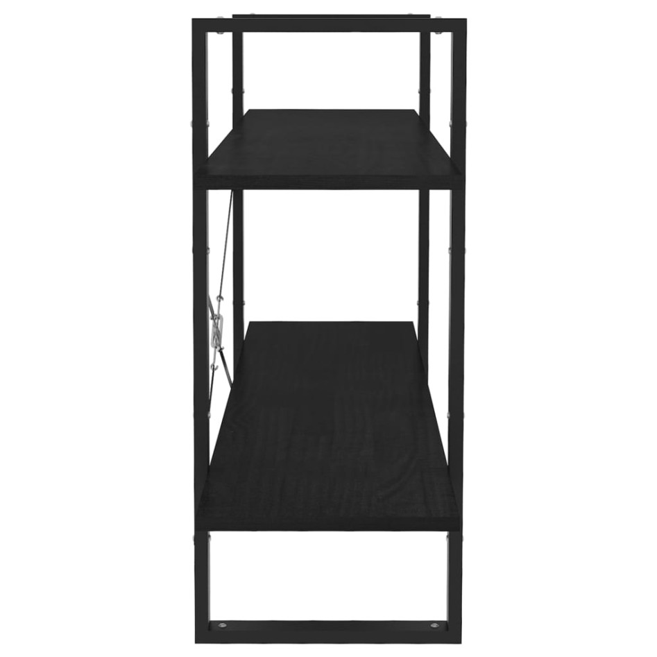 Estantería 2 niveles madera maciza de pino negra 100x30x70