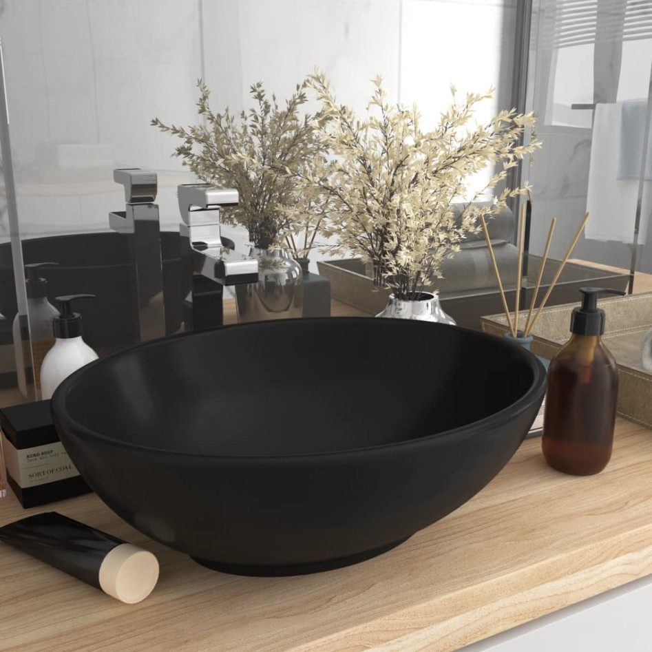 Lavabo de lujo ovalado cerámica negro mate 40x33