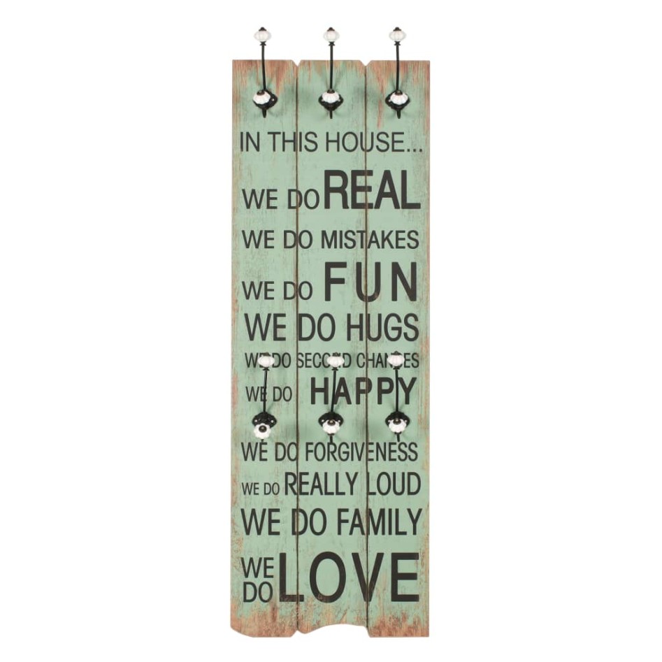 Perchero de pared HAPPY LOVE con 6 ganchos 120x40