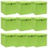 Cajas de almacenaje con tapas 10 uds tela verde 32x32x32