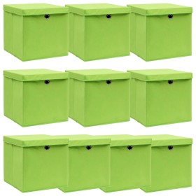 Cajas de almacenaje con tapas 10 uds tela verde 32x32x32