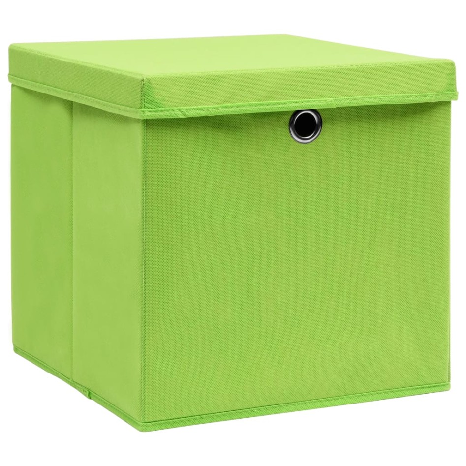 Cajas de almacenaje con tapas 10 uds tela verde 32x32x32