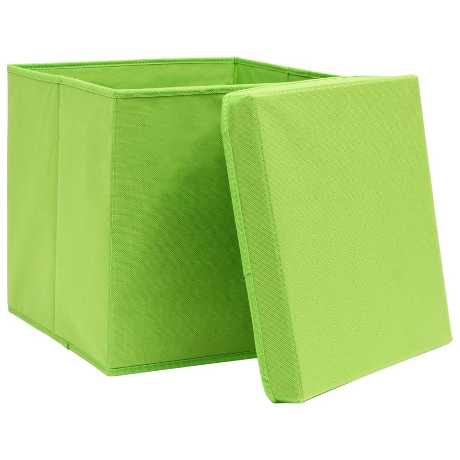 Cajas de almacenaje con tapas 10 uds tela verde 32x32x32