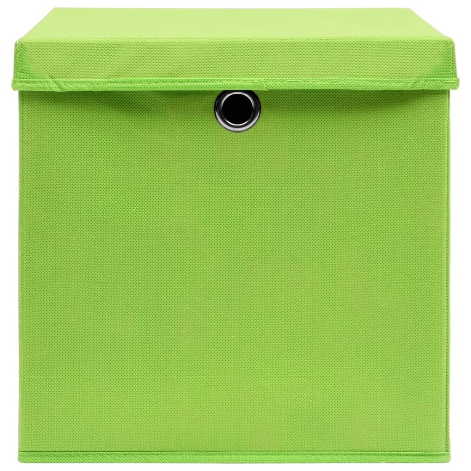Cajas de almacenaje con tapas 10 uds tela verde 32x32x32