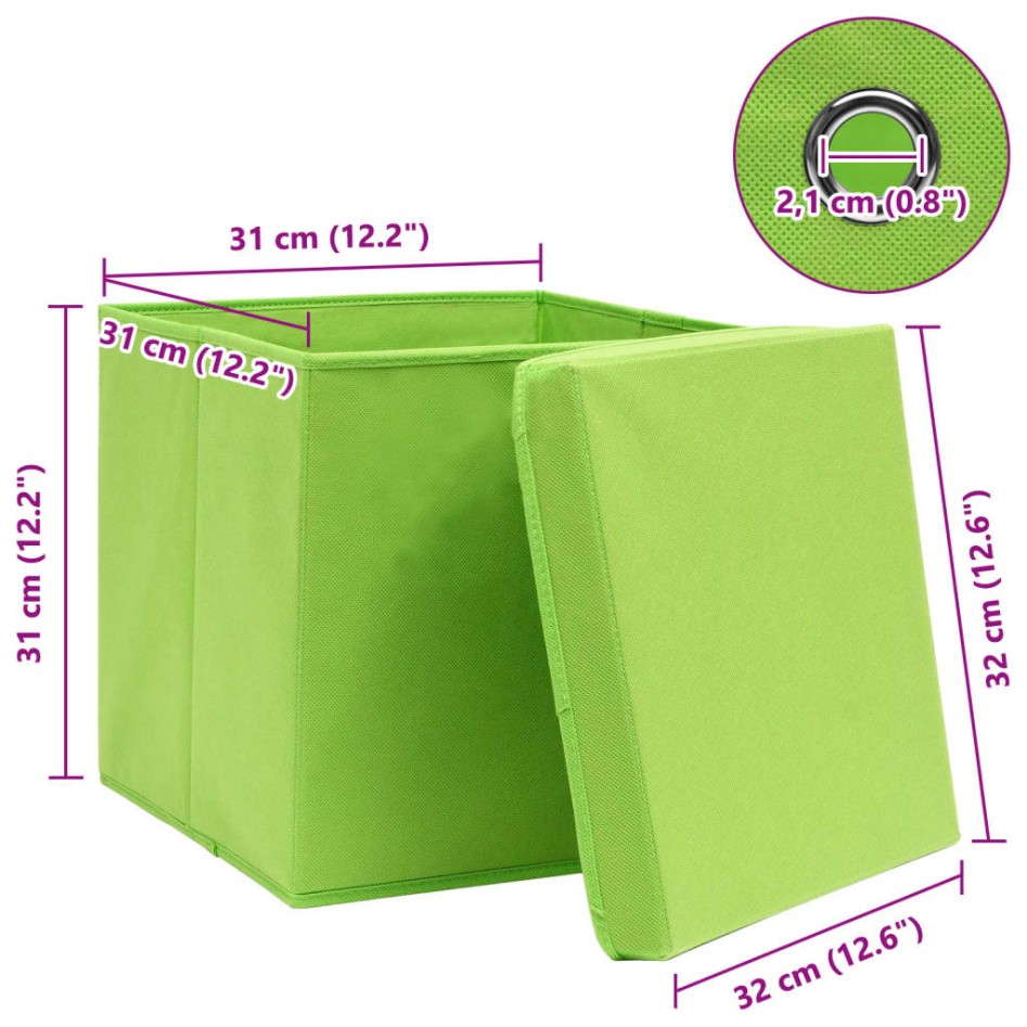 Cajas de almacenaje con tapas 10 uds tela verde 32x32x32