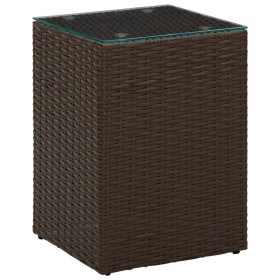 Mesa auxiliar superficie de vidrio ratán PE marrón 35x35x52