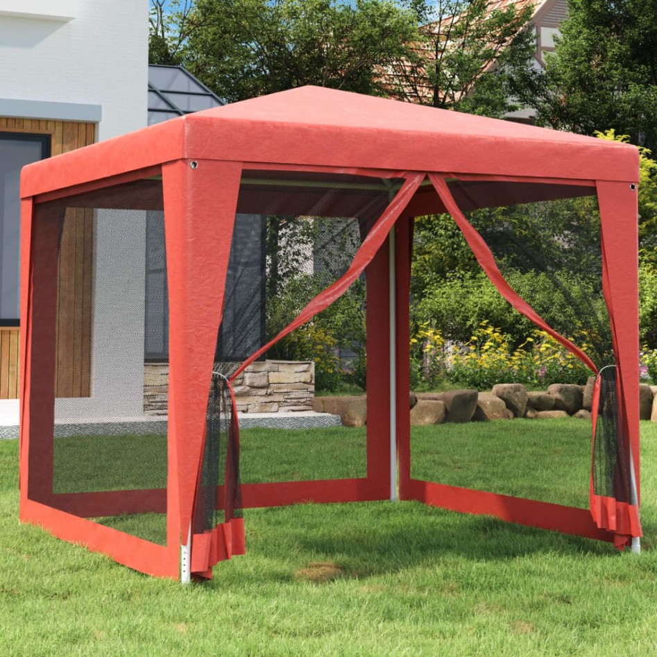 Carpa para fiestas con 4 paredes de malla HDPE rojo 2,5x2,5