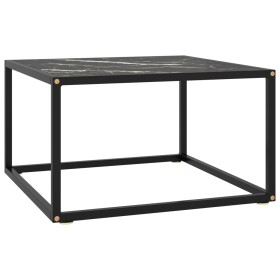 Mesa de centro negra con vidrio de mármol negro 60x60x35