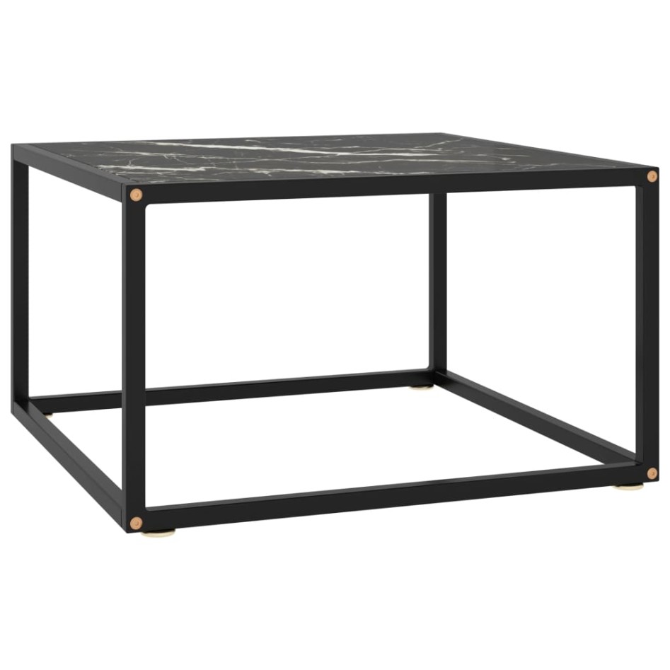 Mesa de centro negra con vidrio de mármol negro 60x60x35
