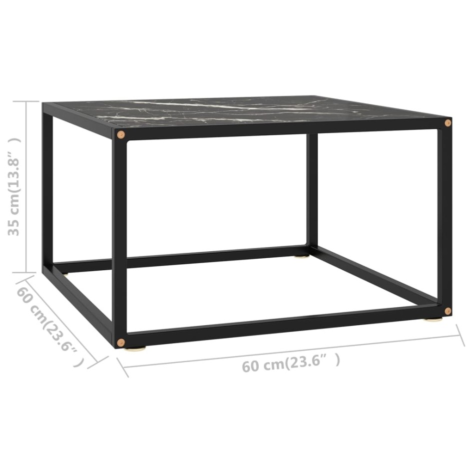 Mesa de centro negra con vidrio de mármol negro 60x60x35